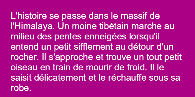 Un moine tibétain marche au milieu des pentes enneigées